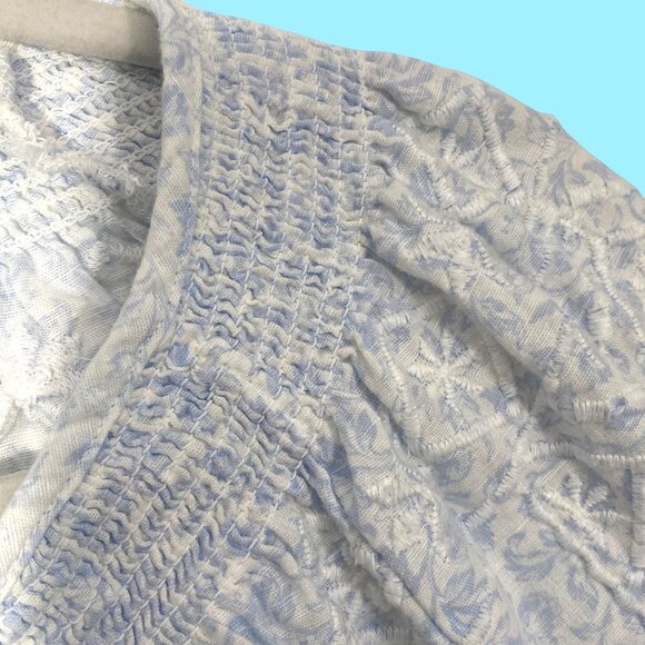 Joie Blue Floral Embroidered peasant cottage tassel Blouse S Linen & Cotton Blen - Picture 7 of 10